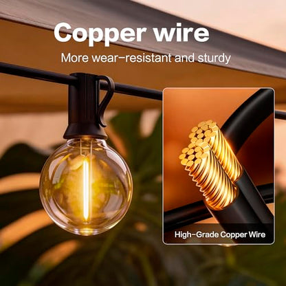 Outdoor String Lights 100FT with 50+2 G40 LED Bulbs, Shatterproof & Waterproof Patio Lights, Connectable Globe String Lights for Backyard Porch Deck Bistro Garden Party - size: 100FT
