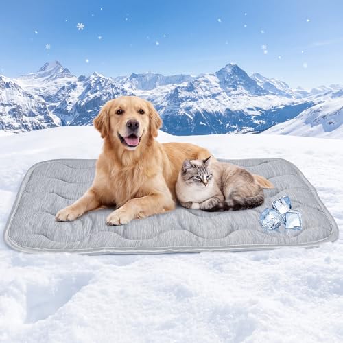 Dog Cooling Mat Q-Max>0.4 47.2" *29.6" Self Cool Pad for Dogs and Cats with Anti-Slip Bottom, Washable Portable Pet Sleeping Pad for Summer，X-Larger Size - color: Grey, size: X-Large
