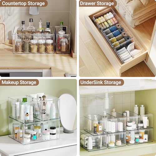 Clear Plastic Storage Bins with Dividers for Fridge Pantry Organizers and Storage Containers, 6 Pack Acrylic Stackable Sturdy Storage Boxes for Home Edit and Cabinet Organizers 6" High, C6-3 - style: 2 Small+1 Large+2 Medium+1 Extra Large