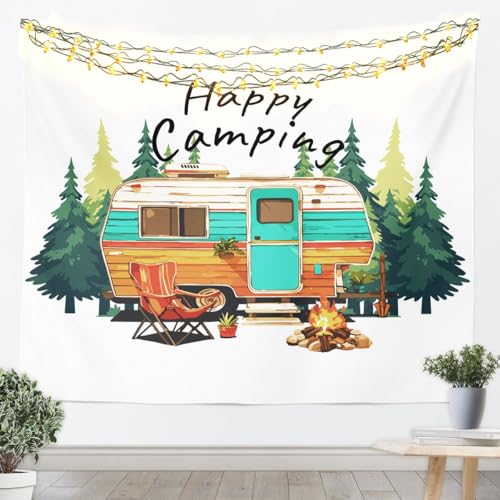 Erosebridal RV Camping Tapestry for Bedroom | Watercolor Pineforest Wall Tapestry Aesthetic Camp Travel Car Tapestries Large 59x82, Camper Adventure Hanging Wall Art - color: Green Cray, size: 82.7"L x 59.1"W