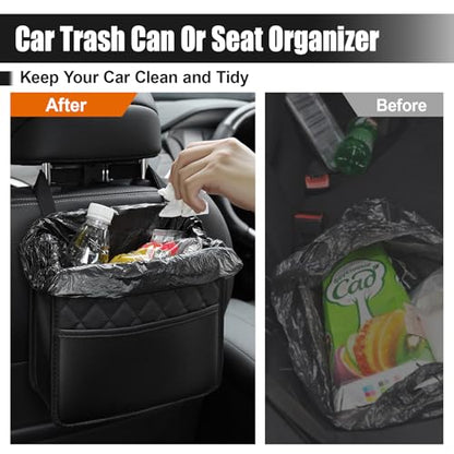 Foldable Car Seat Back Organizer, Large Capacity Hanging Car Backseat Storage Bag with Cup Holders, PU Leather Waterproof Car Trash Bag Can, Car Travel Accessories for Most Vehicles (1PC) - size: 1PC