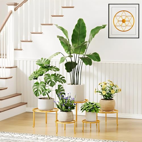 5 Pack Metal Plant Stands 5-Pack Round Supports Display Rack Tiered Plant Stand Shelf For Indoor Outdoor Multiple Plants Decoration Rack Shelf for Home - color: Diamond-Gold