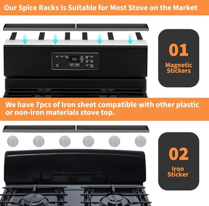 BFONS 30" Magnetic Stove Top Shelf Spice Rack Storage, Silicone Top Heat Material Stove Rack Shelf Flexible Seasoning Organizer Kitchen Shelves Gadgets with 2 Functional Prtitions for Kitchen （Grey） - color: Grey