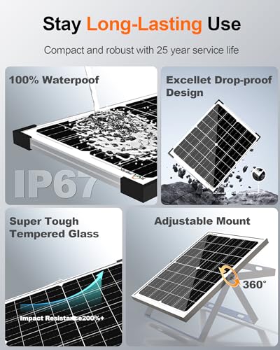 SOLPERK 12V 50W Solar Panel Kit, 2pcs 25W Solar Battery Maintainer+Waterproof 8A Controller+Adjustable Mount Bracket for Boat RV Car Motorcycle Marine Automotive - size: 50W
