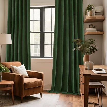 CUCRAF Dark Olive Green Velvet 100% Blackout Curtains 63 inches Long, Thermal Insulated, Noise Reducing Rod Pocket Luxury Drapes for Bedroom Living Room(52x63 inches, 2 Panels) - color: Dark Olive Green, size: 52"W x 63"L (Pack of 2)