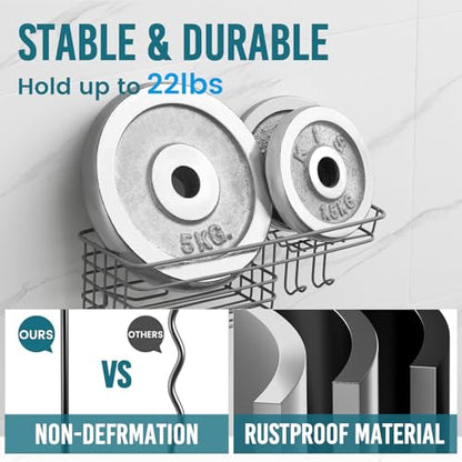 TAILI Shower Caddy Suction Cup with Hooks & Soap Holder, Heavy Duty Bathroom Shower Organizer, No Drilling Shower Shelves for Inside Bathroom, Metal Storage Holder-Grey - style: 1 × Grey