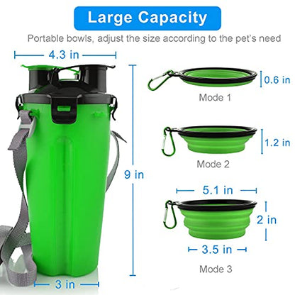 Dog Travel Water Bottle Collapsible Bowls, 2 in 1 Pet Food Container with Collapse Bowls, Outdoor Portable Water Bowls for Walking, Traveling, Camping and Hiking (Green) - color: Green