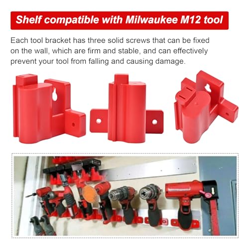 Tool Holders and Battery Holder Compatible Milwaukee M12 12V Wall Mount Plastic Hanger Battery Drill Tool Storage for Shelf Work Van Toolbox with 22 Screws