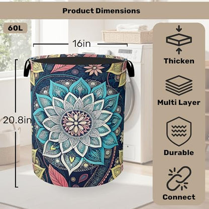 Bohemian Blue Flowers Laundry Basket, Dirty Clothes Basket, Water Resistant Foldable Hamper for Women, Storage Basket for Bedroom, Bathroom, Clothes - color: Bohemian Flowers