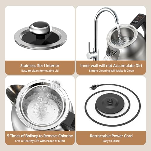 1.7L Electric Glass Kettle with Variable Temperature Control, 1500W Fast Heating Water Boiler, 13 Temperature Presets, Keep Warm Function, Auto Shut-Off Safety Protection, LED Touch Panel, 120V