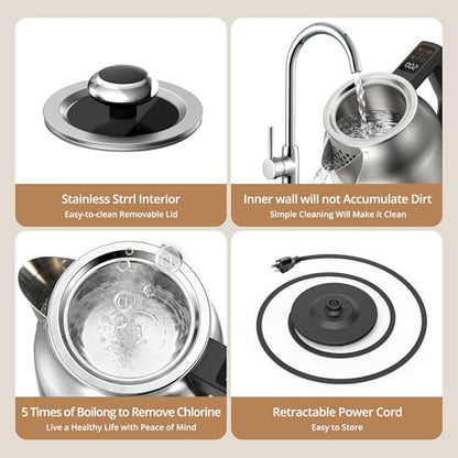 1.7L Electric Glass Kettle with Variable Temperature Control, 1500W Fast Heating Water Boiler, 13 Temperature Presets, Keep Warm Function, Auto Shut-Off Safety Protection, LED Touch Panel, 120V