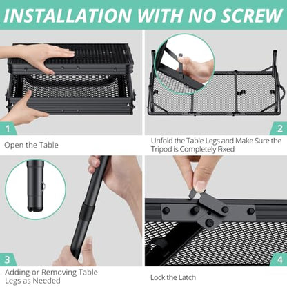 VINTEAM Folding Grill Table with Mesh Top, 3 Adjustable Heights, Lightweight Portable Camping Table, Black Aluminum Alloy BBQ Picnic Table for Outdoor Cooking, Tailgating, Beach, RV & Backyard - style: 3-Fold Mesh Tabletop