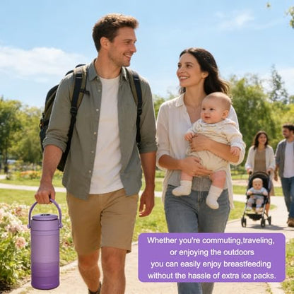 22oz Portable Breast Milk Cooler for Outdoor, withTemp Display, Life Saver with 360° Total Cooling for 24 Hours, Larger Capacity Travel Breastmilk Chiller with 2pcs Baby Bottles for Breastmilk Storage