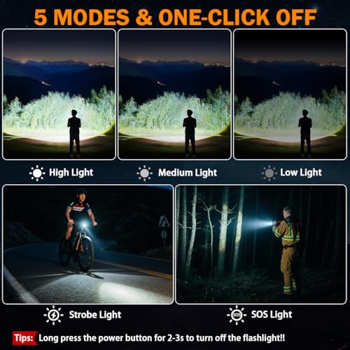 6Pack Rechargeable Flashlights High Lumens, LED Flashlight Rechargeable with LCD Digital Display, 5Modes Adjustable Flash Light, Super Bright Flashlight Powerful, Tactical Flashlights for Home - size: 6Pack