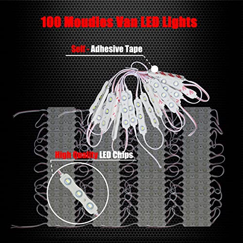 Ampper 12V 300 LEDs Interior Van Lights, LED Ceiling Lights for Van RV Boats Caravans Trailers and More (100 Modules, White) - size: 300 LEDs