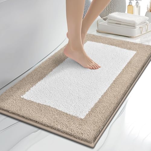 anllugs Bathroom Rugs 20" x 30", Non-Slip Extra Soft Absorbent Bath Rugs, Machine Washable Quick Dry Bath Mats for Bathroom Floor, Shower, Bathtub and Sink, Beige & White - color: Beige & White, size: 20" X 30"