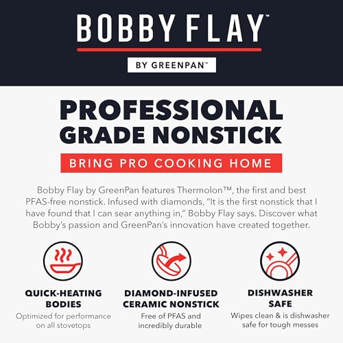GreenPan x Bobby Flay 13 Piece Nonstick Cookware Pots and Pans Set, PFAS-Free Diamond Ceramic, Induction Suitable, Easy Clean Dishwasher & Oven Safe, Stay-Cool Silicone Handles, Glass Lids, Navy Blue - color: Navy Blue