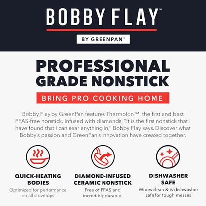 GreenPan x Bobby Flay 13 Piece Nonstick Cookware Pots and Pans Set, PFAS-Free Diamond Ceramic, Induction Suitable, Easy Clean Dishwasher & Oven Safe, Stay-Cool Silicone Handles, Glass Lids, Navy Blue - color: Navy Blue