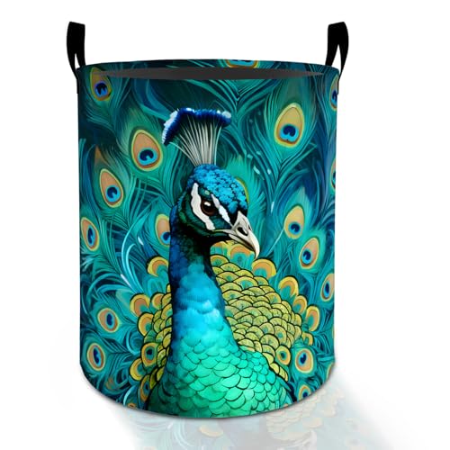 Peacock Laundry Basket Hamper for Boys Girls Kids Adults, Foldable Waterproof Oxford Clothes Storage Bin, Colorful Bird Organizer for Bedroom Bathroom Room Decor 19.7"x15.8" - style: Peacock