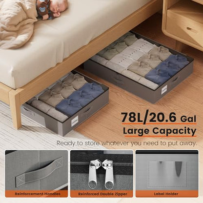 XXXL 78L Under Bed Storage, Storage Containers with Support & Clear Lid, Support Frame, Underbed Storage Bins for Clothes, Shoes, Blankets, and Toys 2 pack - size: No-wheels-78L-2pack