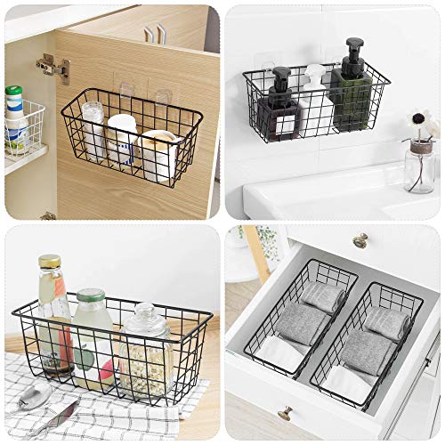 4 Pack Wire Storage Baskets Household Metal Wall-Mounted Containers Organizer Bins for Kitchen Bathroom Freezer Pantry Closet Laundry Room Cabinets Garage Shelf, 2 Large 2 Medium