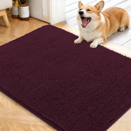 OLANLY Dog Door Mat for Muddy Paws 40x32, Absorbs Moisture and Dirt, Absorbent Non-Slip Washable Doormat, Quick Dry Chenille Mud Mat for Dogs, Entry Indoor Entryway Carpet for Inside Floor, Russet - color: Russet, size: 40" X 32"