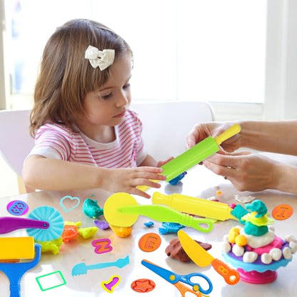 LCY WEDSHI Dough Tool Set, 56 Pcs Dough Tools Sets for Kids Ages 4-8, Dough Accessories Includes Alphabet Numbers Shapes, Cutters Roller, Rolling Pins, Safety Scissors, Plastic Knife - style: 56pcs