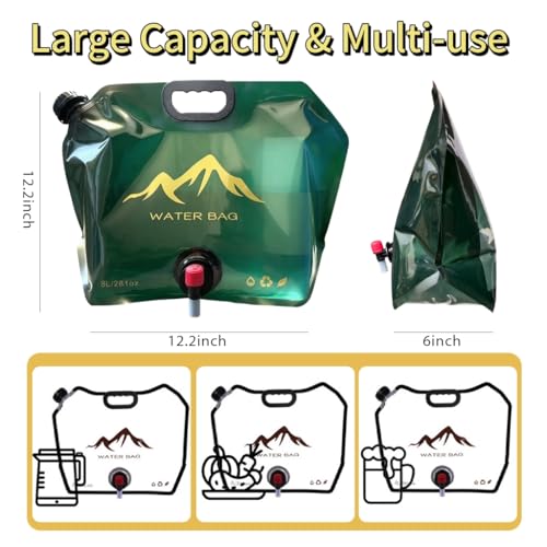 Collapsible 2-Gallon Water Jug Portable Camping Bag with Leak-Proof Spigot Durable BPA-Free 8L Collapsible Water Container for Hiking Camping Emergency Prep (Green) - color: Green