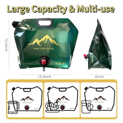 Collapsible 2-Gallon Water Jug Portable Camping Bag with Leak-Proof Spigot Durable BPA-Free 8L Collapsible Water Container for Hiking Camping Emergency Prep (Green) - color: Green