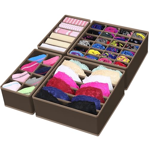 Simple Houseware 4-Pack Drawer Organizer Set - Closet Dividers for Underwear, Socks, Bras, Scarves, Ties - Foldable Non-Woven Storage Boxes, Brown - color: Brown, size: 4 Pack