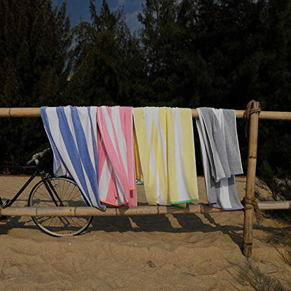 HENBAY Cotton Oversized Beach Towel - Large 70 x 35 Inch Pool Towel, Navy Blue Striped Quick Dry Swimming Cabana Towel - color: Navy Blue