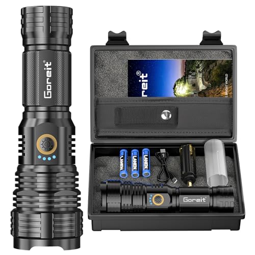 Flashlights LED High Lumens Rechargeable, Goreit 20,000 Lumens XHP70.2 Super Bright Flashlight, Flash Light Battery Powered, Powerful Handheld Flashlight with holster for Emergency Camping Hiking Gift