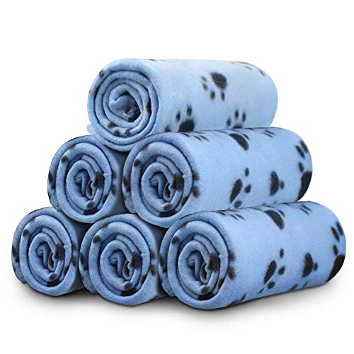 Comsmart Dog Blankets for Small Dogs, 6 Pack Puppy Blanket Cute Paw Print Pet Blanket for Dog, Puppy, Cat, Kitten, 24x28 inches, Blue - color: Blue, size: 6 Pack of 24x28 Inches