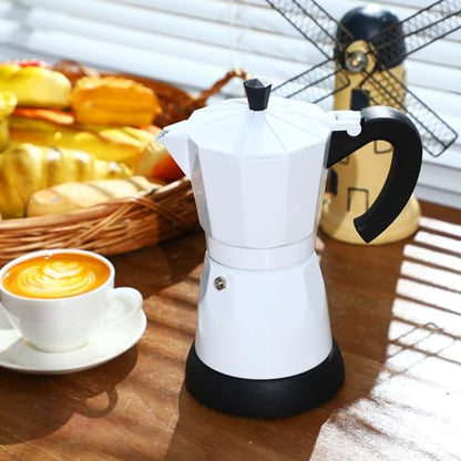 Coffee Pot 6 Cup Electric Espresso Coffee Maker Italian Moka Maker 300ml Portable Aluminum Espresso Machine Cafetera Moka Pot with Detachable Base, Gift for Home Travel(White) - color: White