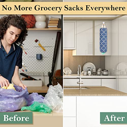 Plastic Bag Holder, Washable Grocery Bag Holder for Plastic Bags, Strong Plastic Bag Storage Dispenser with Hanging Loop, Wall Mount Trash Bag Dispenser for Home Kitchen Cabinet (Navy Blue) - color: Navy Blue