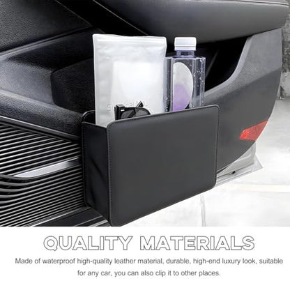 Yourkar Car Trash Can, Foldable Waterproof Leather Car Garbage Organizer Holder, Automotive Mini Dustbin Container with One Roll Trash Bag, Universal Interior Car Accessories (Black) - color: Black