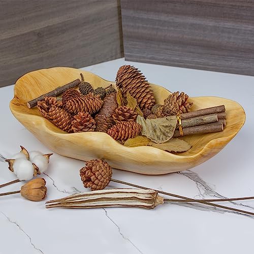 BTEOBFY Wooden Fruit Bowl Handcrafted Wood - Natural Fruit Basket for Kitchen Counter Display, Decorative Bowl for Apples, Oranges, Pineapples (15 Inch) - size: 15 inch