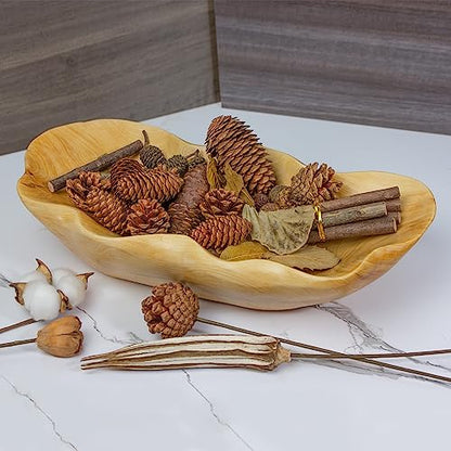 BTEOBFY Wooden Fruit Bowl Handcrafted Wood - Natural Fruit Basket for Kitchen Counter Display, Decorative Bowl for Apples, Oranges, Pineapples (15 Inch) - size: 15 inch