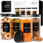 EDELHAUS Glass Storage Containers with Black Lids [4x40oz] Extra Thick Glas with 54 Labels - Canister For Pantry Noodles Flour Cereal Rice Sugar Tea Coffee Beans - Round Set - color: 4x40oz - Black Lids