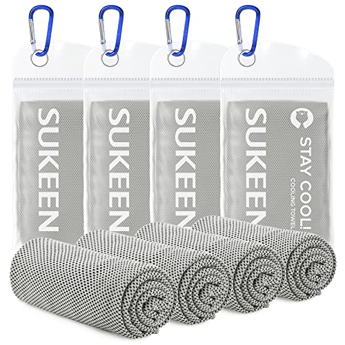 Sukeen 4Pack Cooling Towel (40"x12"),Ice Towel,Soft Breathable Chilly Towel,Microfiber Towel for Yoga,Sport,Running,Gym,Workout,Camping,Fitness,Workout & More Activities - color: Light Grey