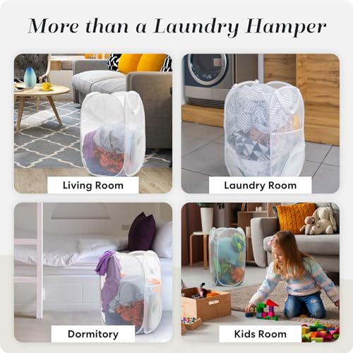 Pop Up Hamper, Collapsible Mesh Laundry Basket - Handy Laundry 71L Foldable Clothes Hamper with Reinforced Handles, Wide Opening and Side Pocket for Dorm, Travel, Cruise, Bedroom (White) - color: White