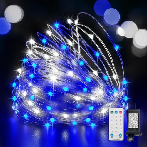 LAMPHOME Fairy Lights Plug in, 33Ft 100 LEDs Waterproof Twinkle Firefly Lights, Adaptor Included, Starry String Lights for Wedding Indoor Outdoor Christmas Patio Garden Decoration, Blue and White - color: Blue White, size: 100 Count