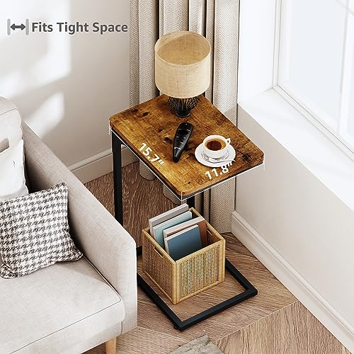 QEEIG C Table Side Table Set of 2 Living Room Sets C Shaped Couch Tray End Tables Farmhouse, Rustic Brown (017-30BN) - color: Brown, size: 11.8"W x 15.7"D x 25.6"H (2P)