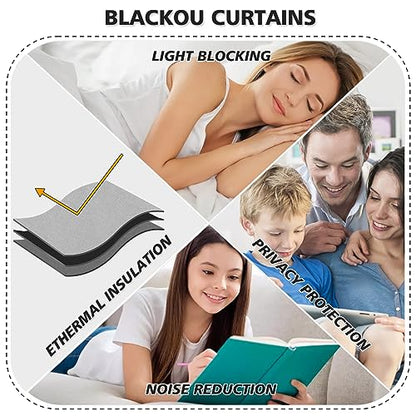 BUHUA Heat Blocking Curtains, Black Out Curtains 63 Inch Long 2 Panels Burg, Soundproof Curtains with Silver Leaf Printed (52 x 63 Inch, Baby Blue, Set of 2 Panels) - color: Silver Leaf /Baby Blue, size: 52"W x 63"L (Pack of 2)