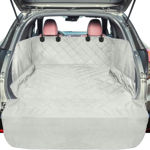 F-color SUV Cargo Liner for Dogs - Waterproof Trunk Cover, Grey 54 x 93 | Waterproof 600D Oxford Liner, Side Flaps, Bumper Flap, Trunk Cover for Suvs, Full-Coverage Quilted Liner - color: Grey, size: Large Extended (With Flaps) 93"