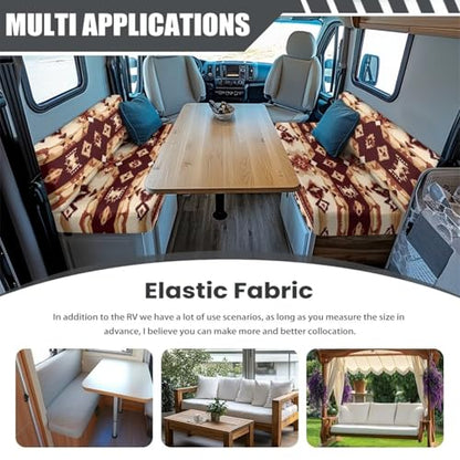 RV Dinette Cushion Covers Brown Aztec Print Camper Cushion Covers Dinette Booth Set Washable RV Couch Covers for Sofa Bed 2 Cushion RV Seat Covers Dinette Cushions Replacement - color: Aztec Brown