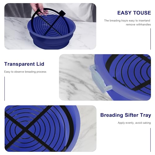 FJNATINH Collapsible Batter Bowl - Mess Free Better Breader Shaker Bowl with Lid Breading Shaker Container - Great for Fried Fish, Fried Chicken, Onion Rings, Wings,No Leak,Easy to Store,Deep Blue - color: Deep Blue