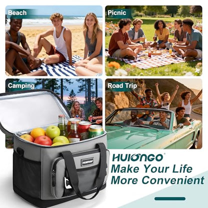 Hulongo Insulated Foldable Collapsible Cooler Bag Soft Sided Cooler for Picnic, Camping, Grocery Shopping, Beach, 30L - color: gray