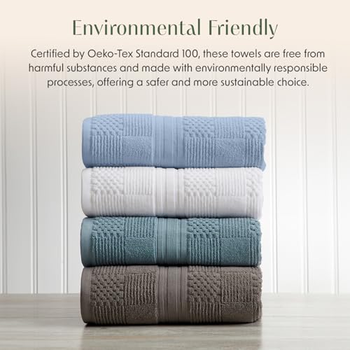 Springtree Home 100% Cotton Bathroom Towel Set | 6 Piece Set - Blue Towels | Geometric Textured Design | Absorbent & Quick-Dry | Oeko-TEX® Standard 100 Cotton | Myla Collection - Blue Cashmere - color: Blue Cashmere, size: 6 Piece Set