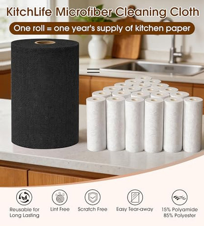 KitchLife Microfiber Cleaning Cloth Roll, 200 Pack - Tear-Away Microfiber Paper Towels, Lint-Free, Reusable, Washable for Kitchen, Car, Dishes, and Sensitive Surfaces (Black) - color: Black, size: 100 Pack x 2